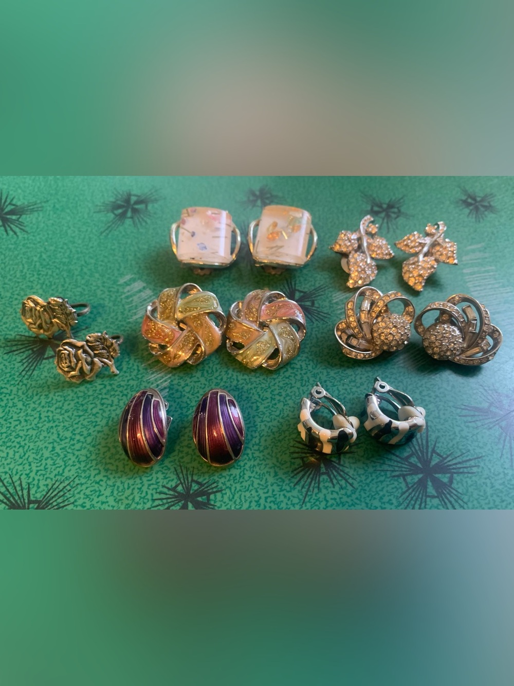 Lot of 7 Vintage Silver Tone Clip-On Earrings Costume Jewelry Glam